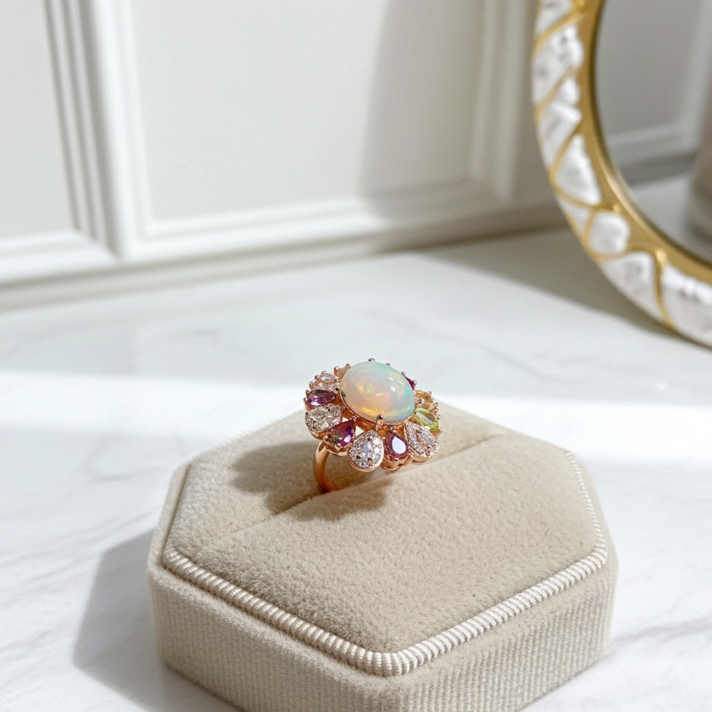 Ruby Sapphire Peridot Topaz and Opal Gemstone Ring