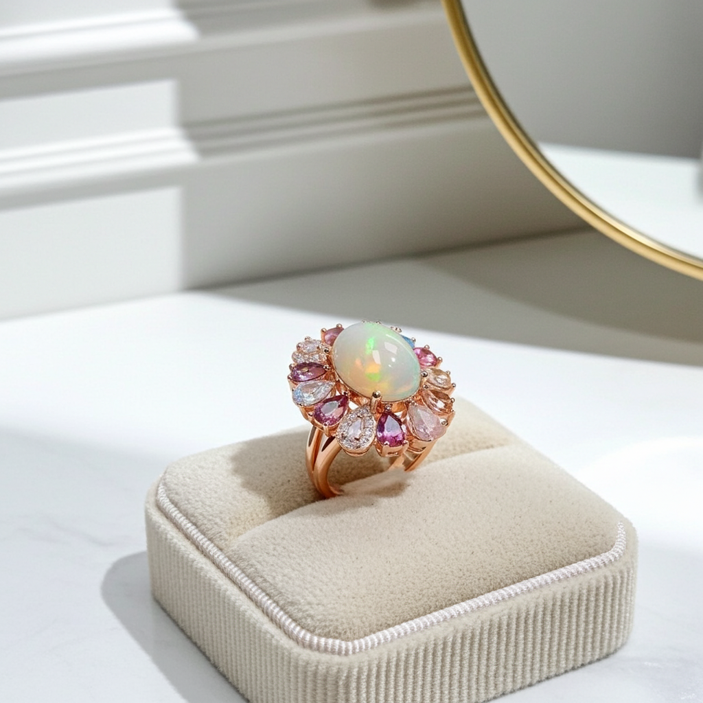 Ruby Sapphire Peridot Topaz and Opal Gemstone Ring