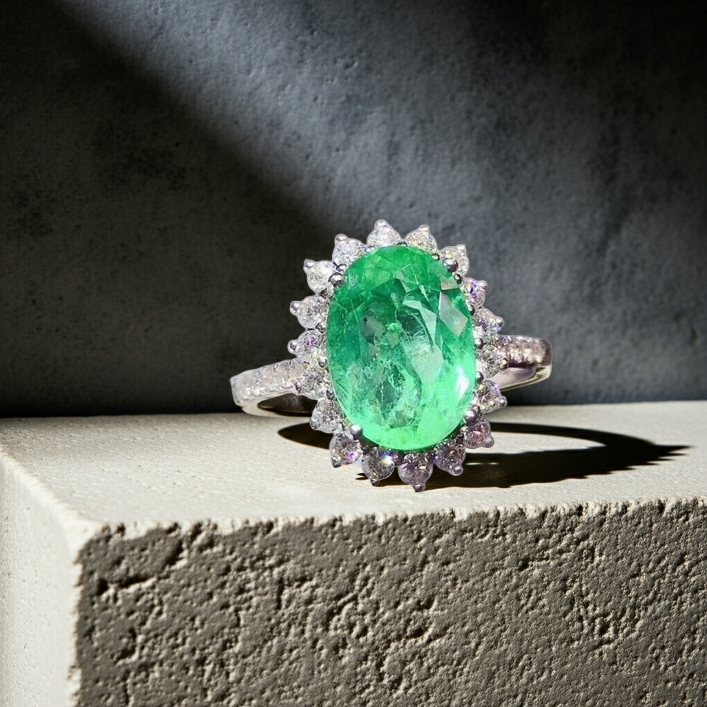 Colombian Emerald Cocktail Ring 5x7mm Sterling Silver