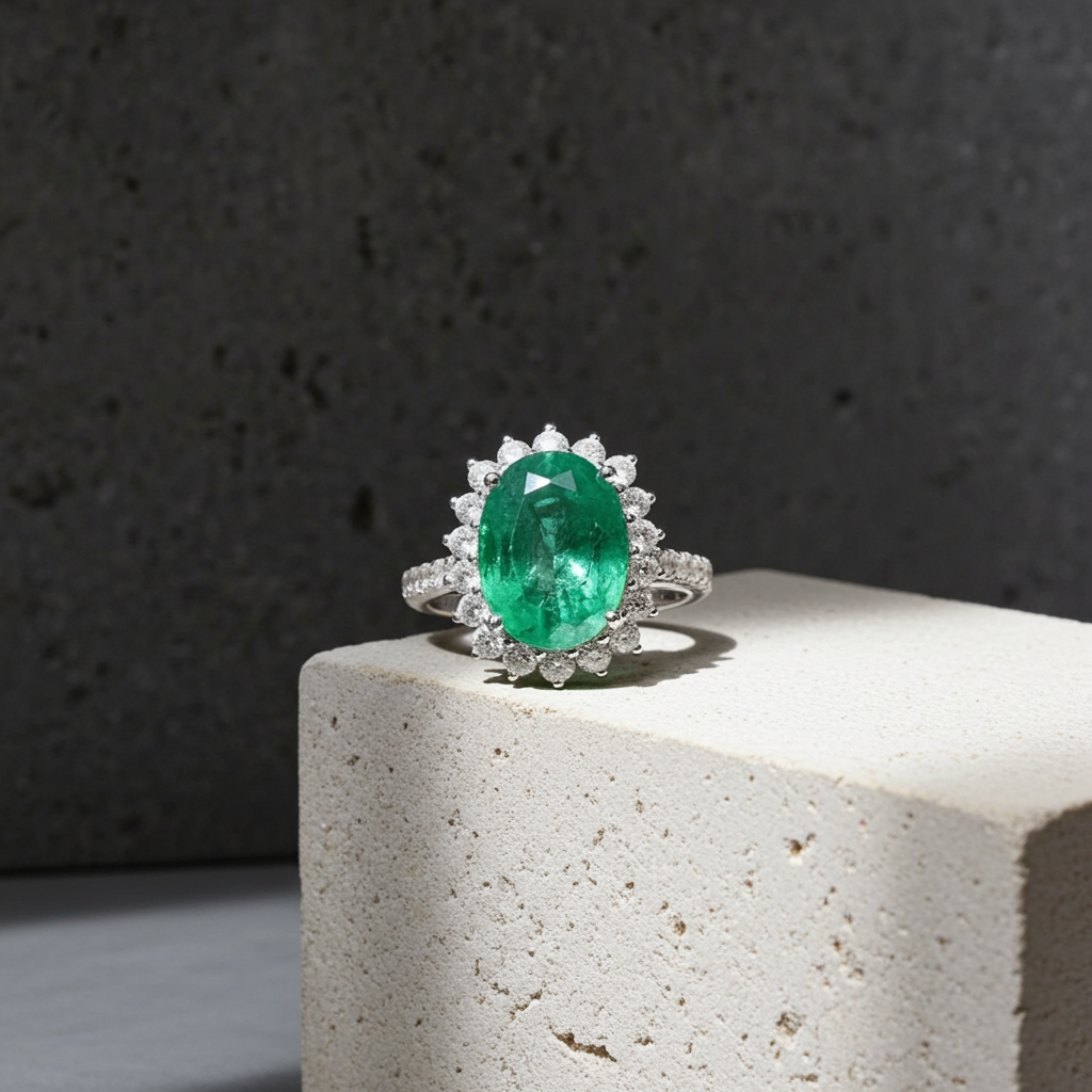 Colombian Emerald Cocktail Ring 5x7mm Sterling Silver