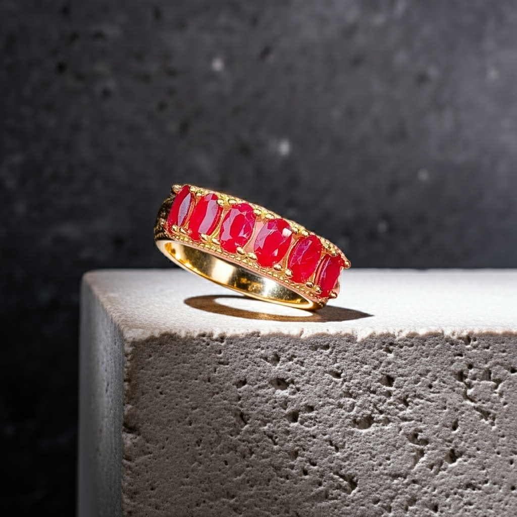 Natural Ruby Band Ring 3x5mm 925 Sterling Silver