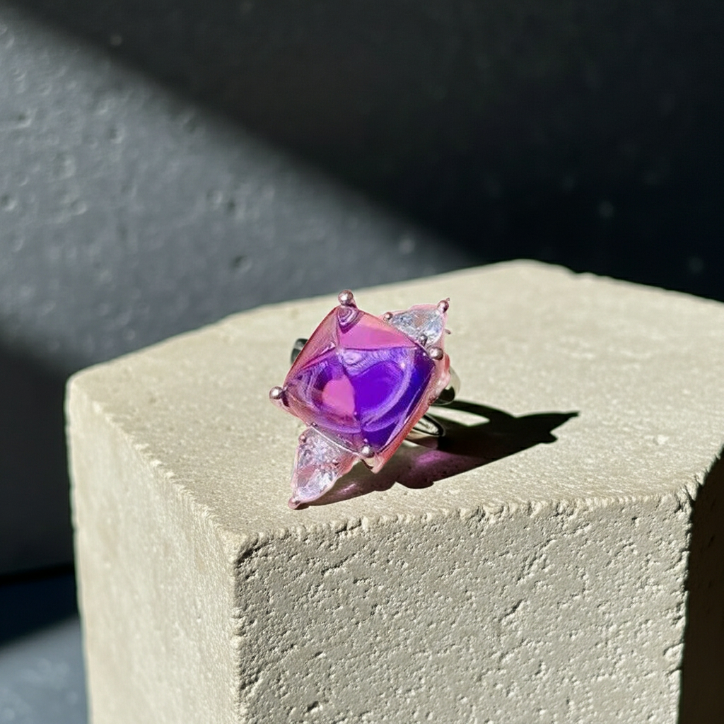 4CT Sugarloaf Cut Amethyst Gemstone Ring 10x10mm