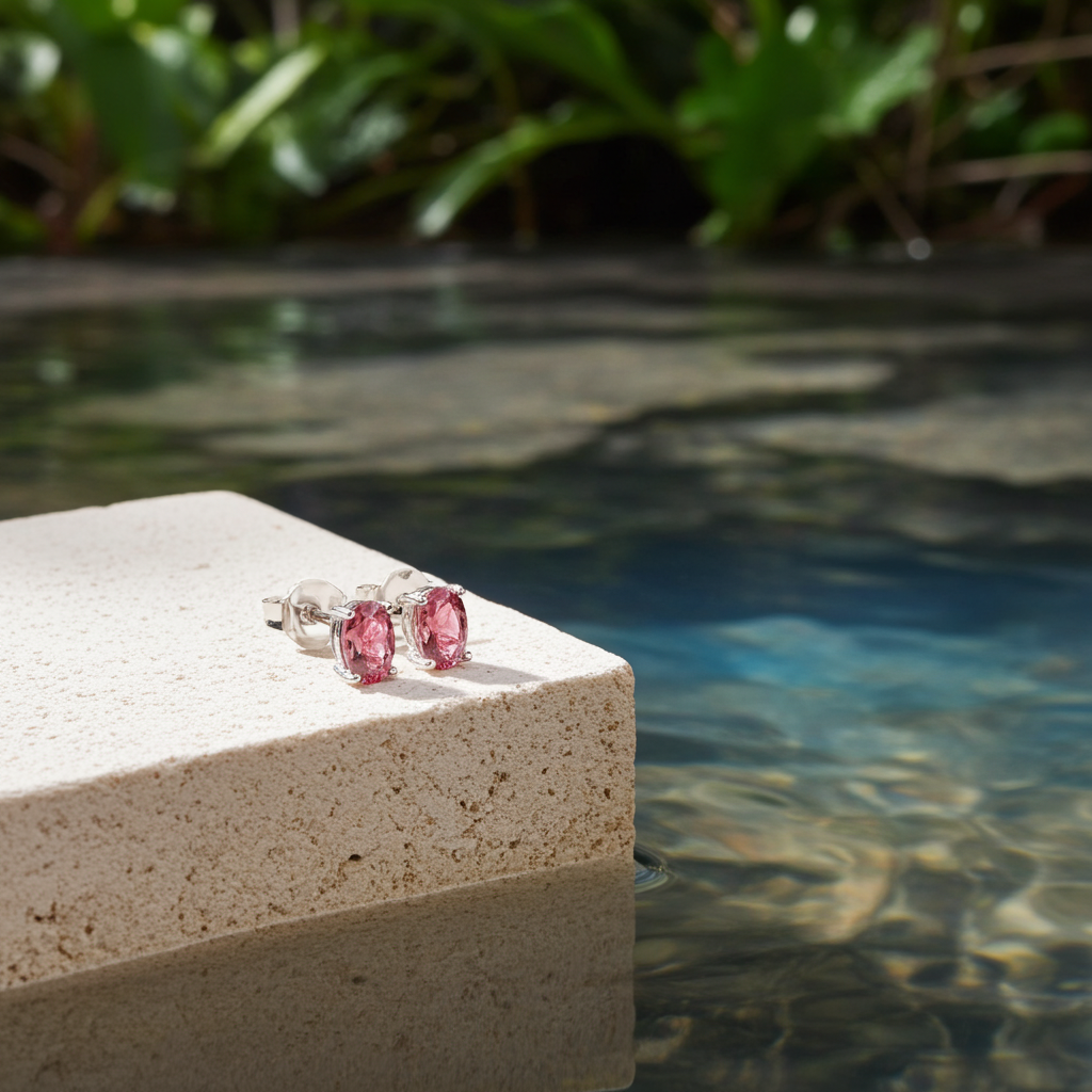 Natural Pink Tourmaline Stud Earrings 4x6mm
