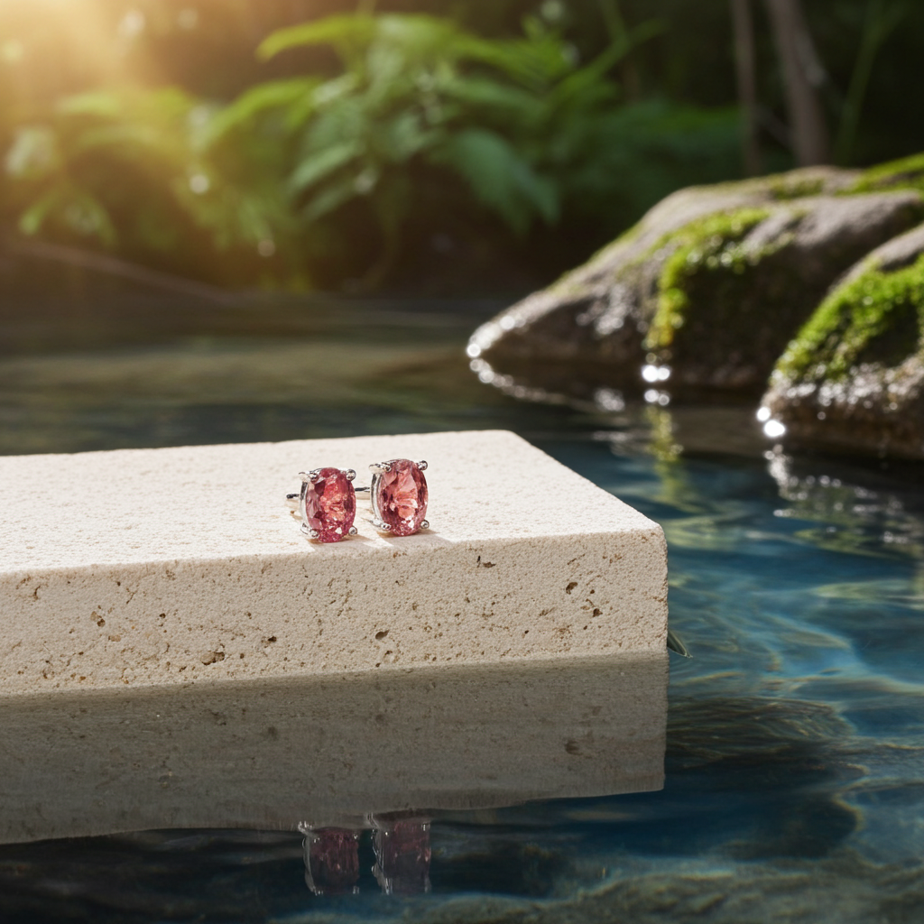 Natural Pink Tourmaline Stud Earrings 4x6mm