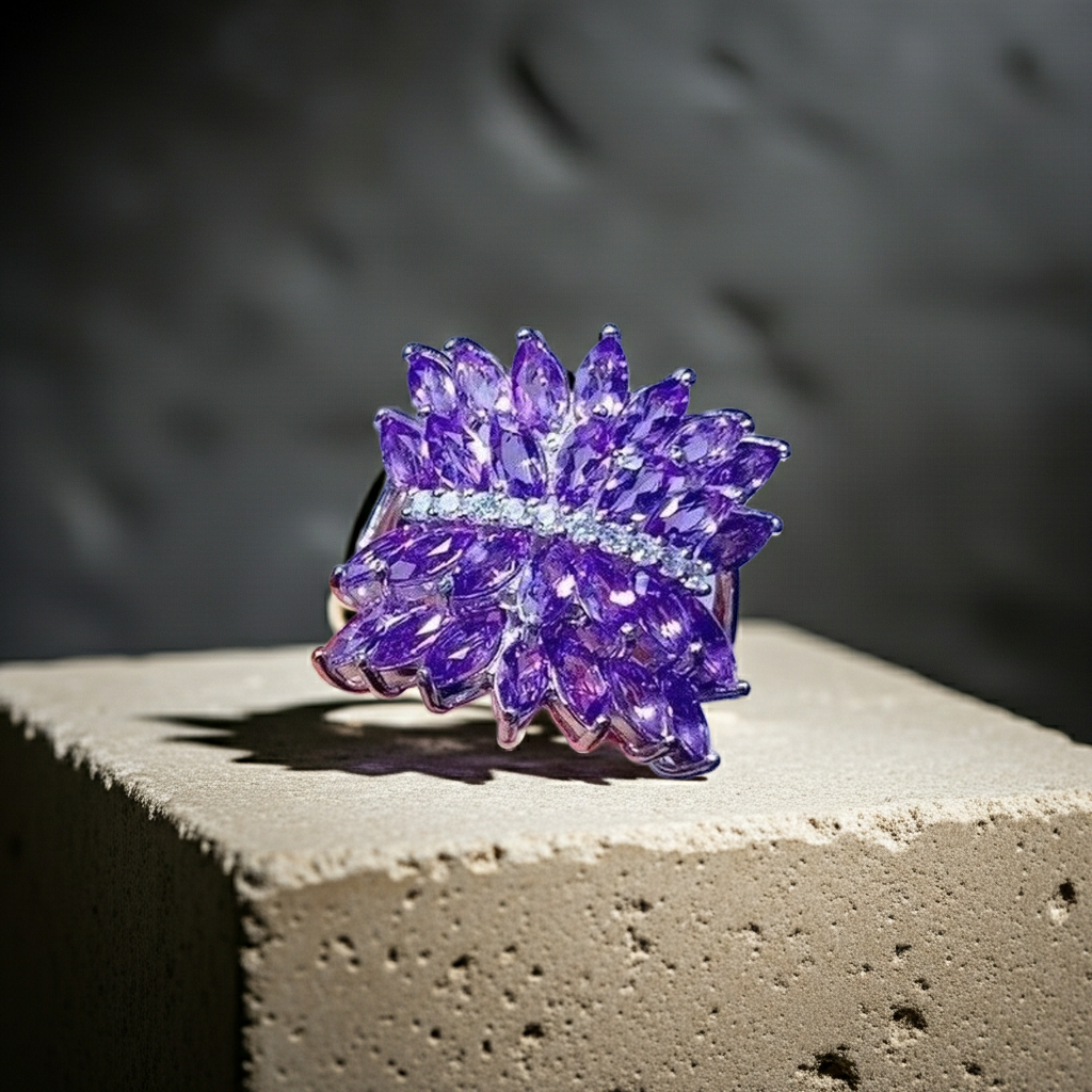Marquise Cut Amethyst Full Finger Ring, Amethyst Gemstone Rings