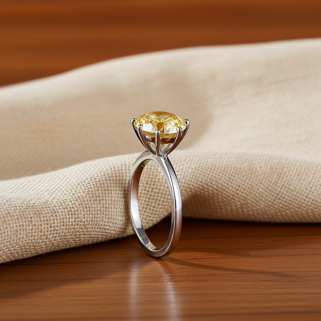 5 Carat Round Cut Yellow Moissanite Ring, 925 Sterling Silver Moissanite Ring