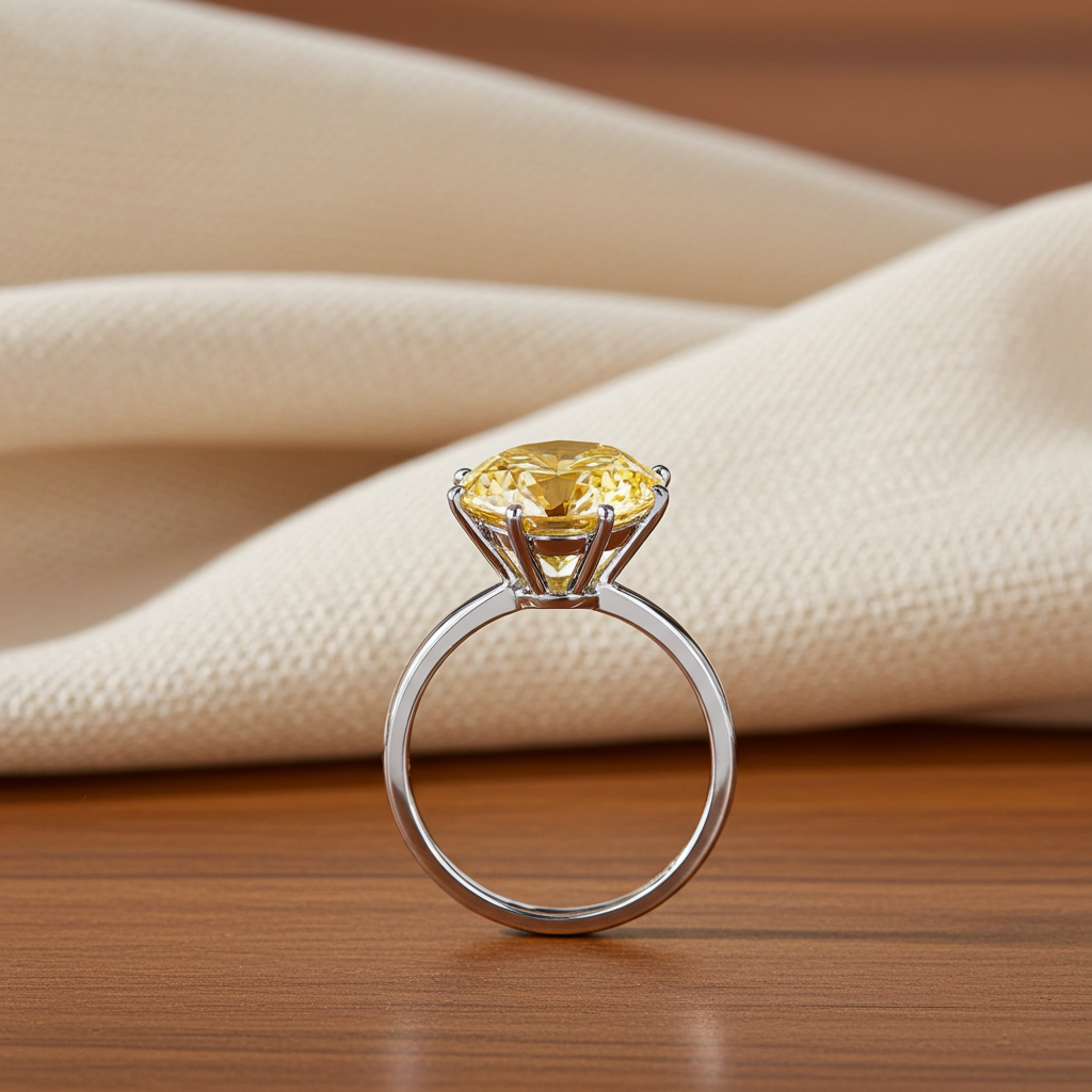 5 Carat Round Cut Yellow Moissanite Ring, 925 Sterling Silver Moissanite Ring