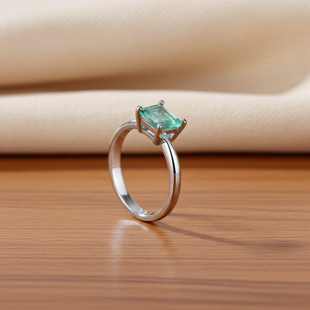 Natural Emerald Ring 5x7mm, Genuine Colombian Emerald Ring Sterling Silver