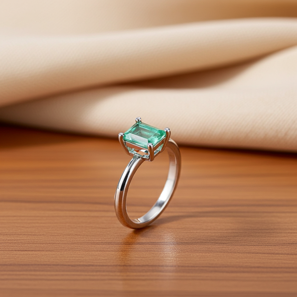 Natural Emerald Ring 5x7mm, Genuine Colombian Emerald Ring Sterling Silver