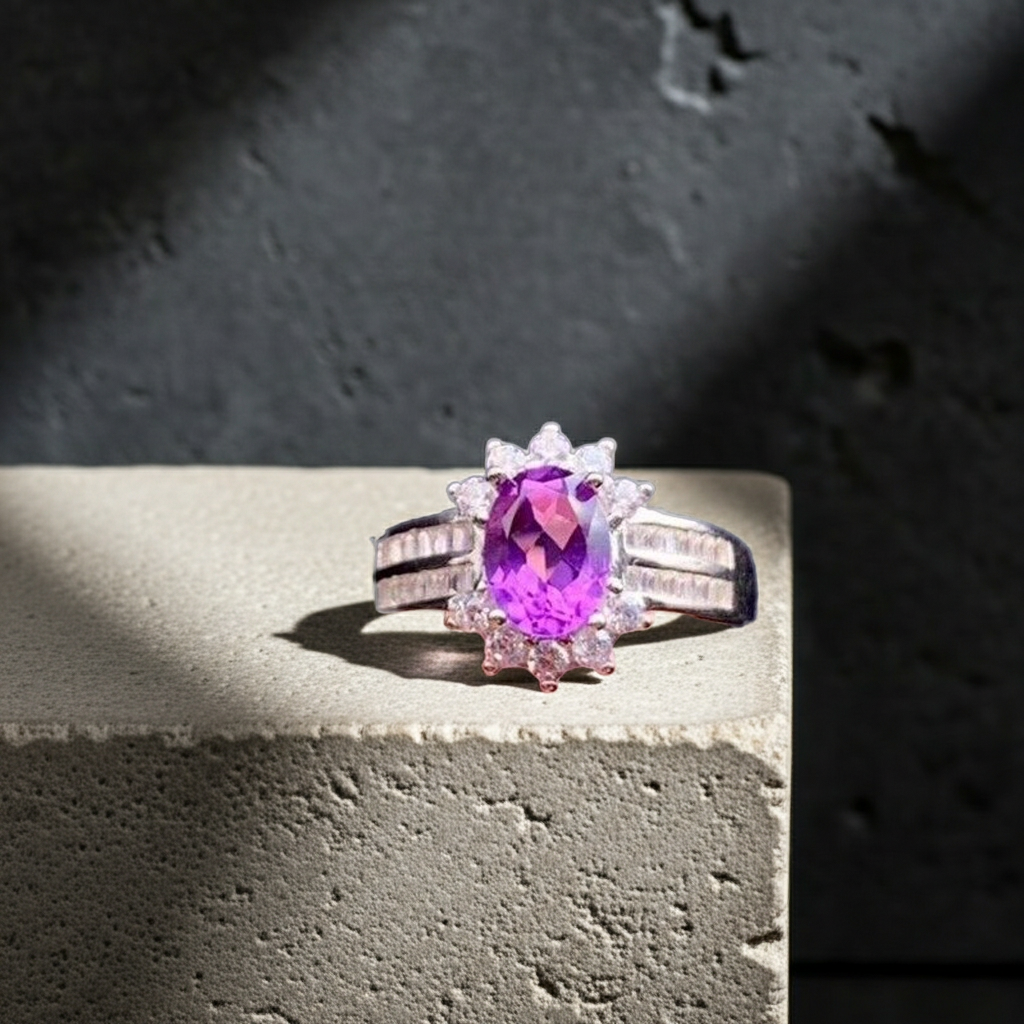 1.25CT Amethyst Gemstone Ring 6x8mm 925 Sterling Silver