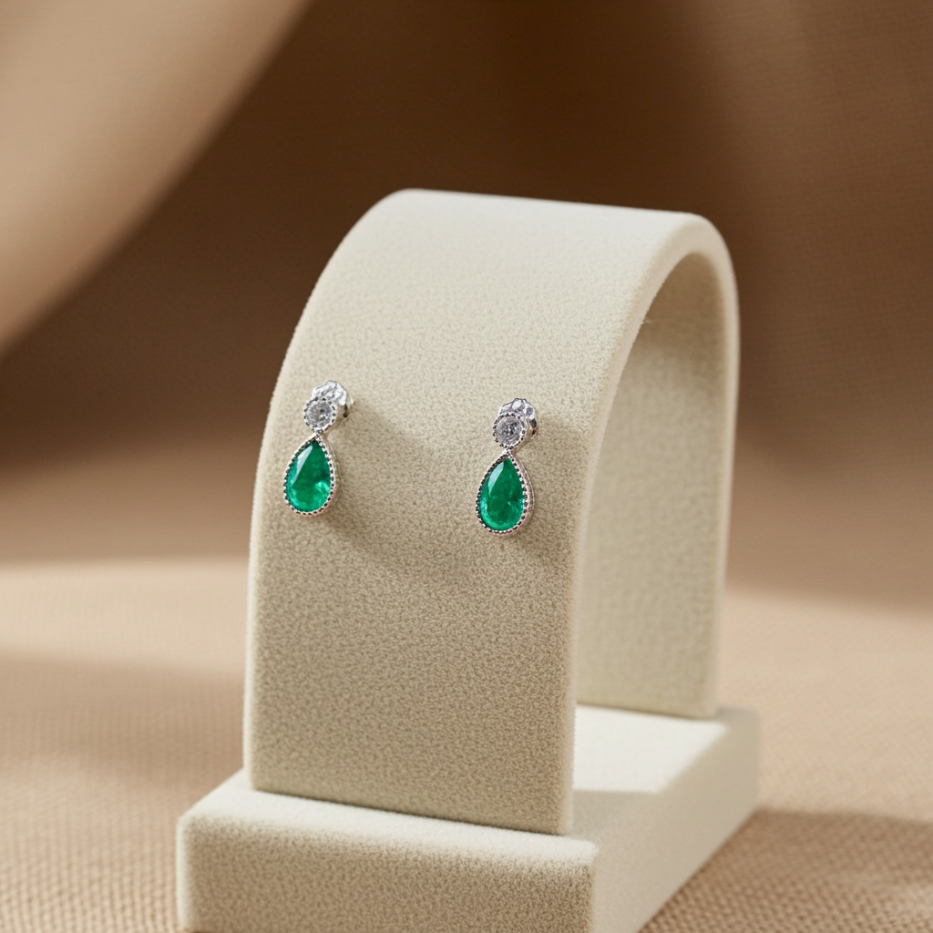 Emerald Teardrop Stud Earrings 4x6mm Natural Emerald