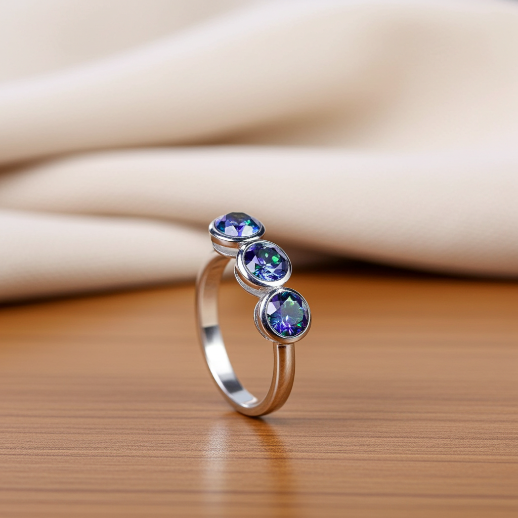 1.5CT VVS1 Round Brilliant Black Rainbow Moissanite Ring 925 Sterling Silver