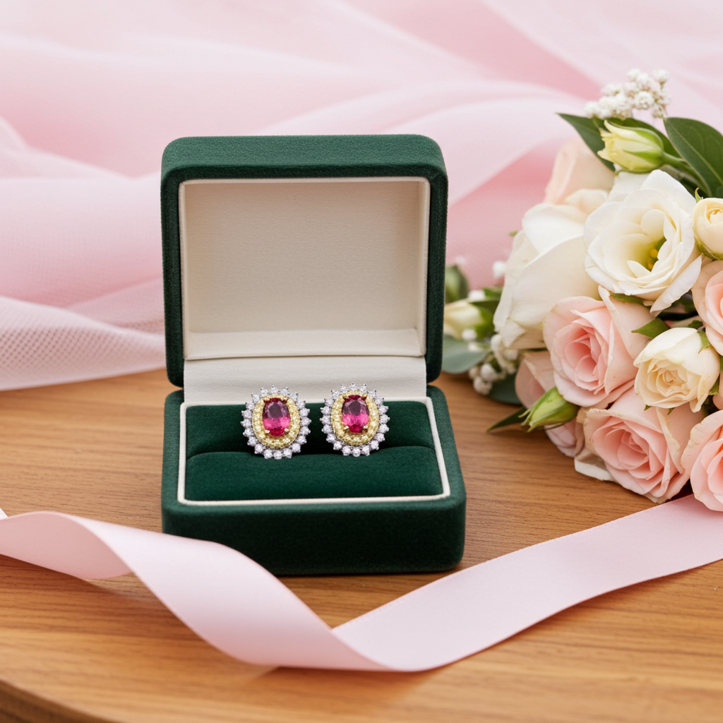 Natural Pink Tourmaline 4x6mm Stud Earrings 925 Sterling
