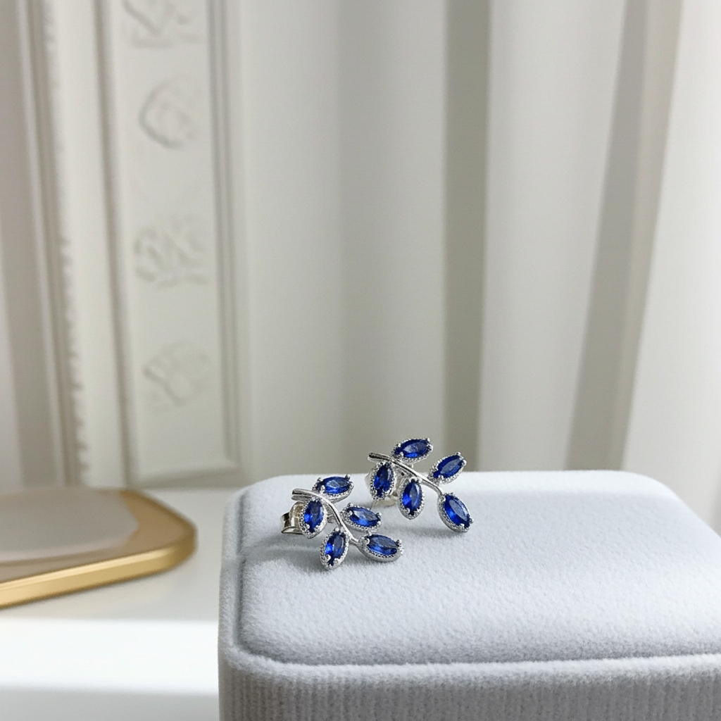 Bright Blue Sapphire Leaf Earrings 3x4mm