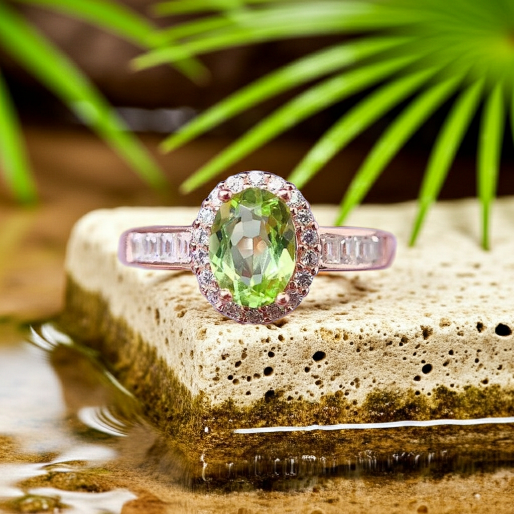 Natural Peridot Gemstone Ring 5x7mm, August Birthstone Peridot Ring