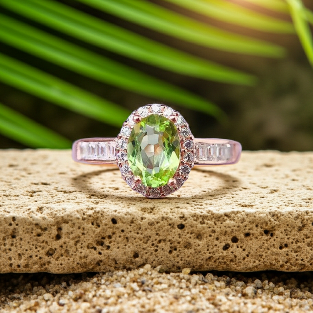 Natural Peridot Gemstone Ring 5x7mm, August Birthstone Peridot Ring