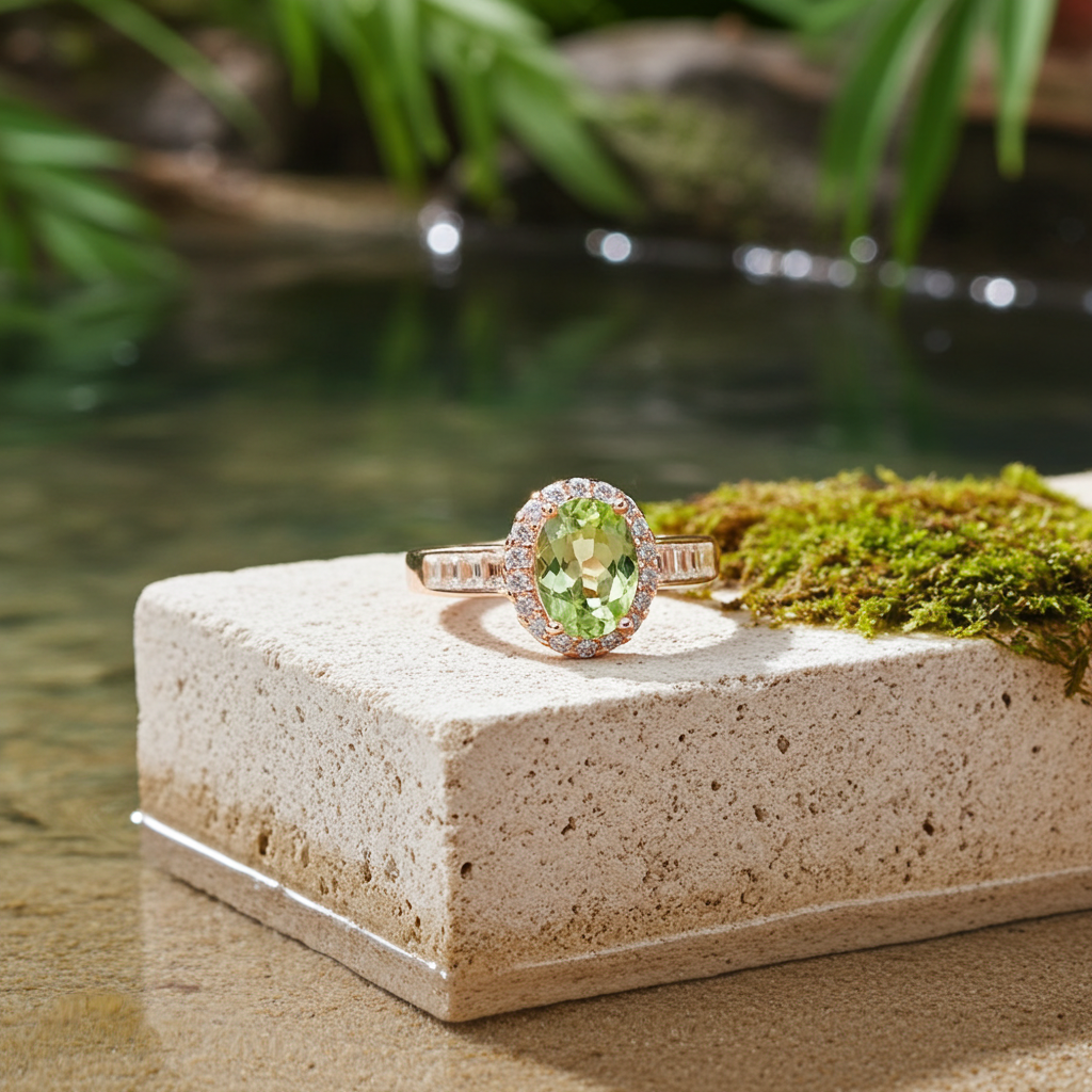 Natural Peridot Gemstone Ring 5x7mm, August Birthstone Peridot Ring
