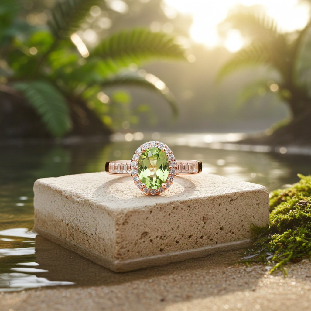 Natural Peridot Gemstone Ring 5x7mm, August Birthstone Peridot Ring
