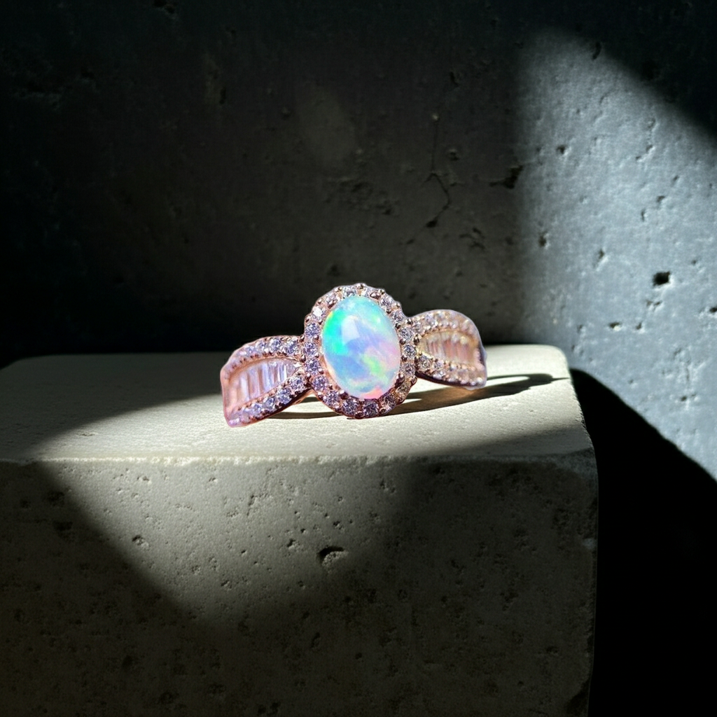 Dainty White Fire Opal Ring 5x7mm Oval Cut 925 Sterling Silver