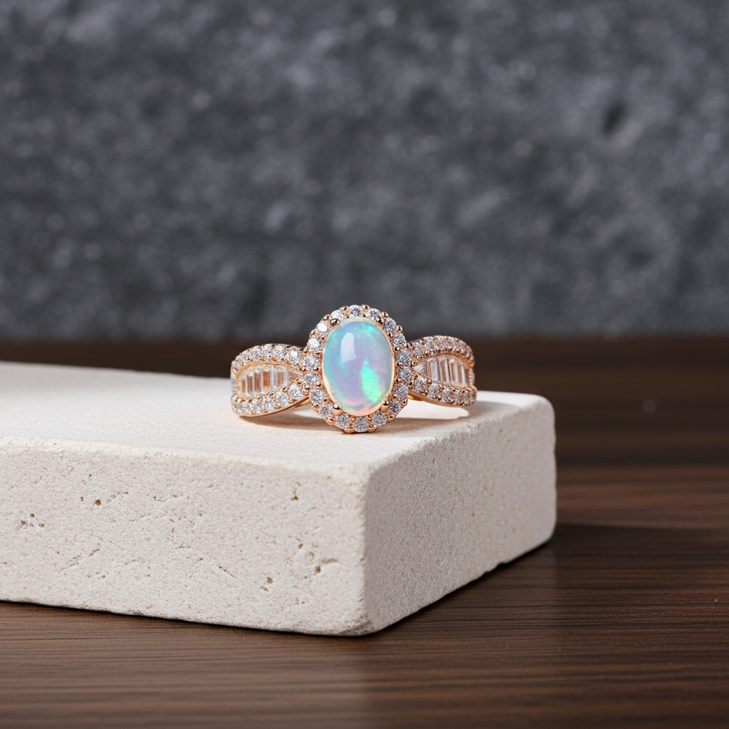 Dainty White Fire Opal Ring 5x7mm Oval Cut 925 Sterling Silver