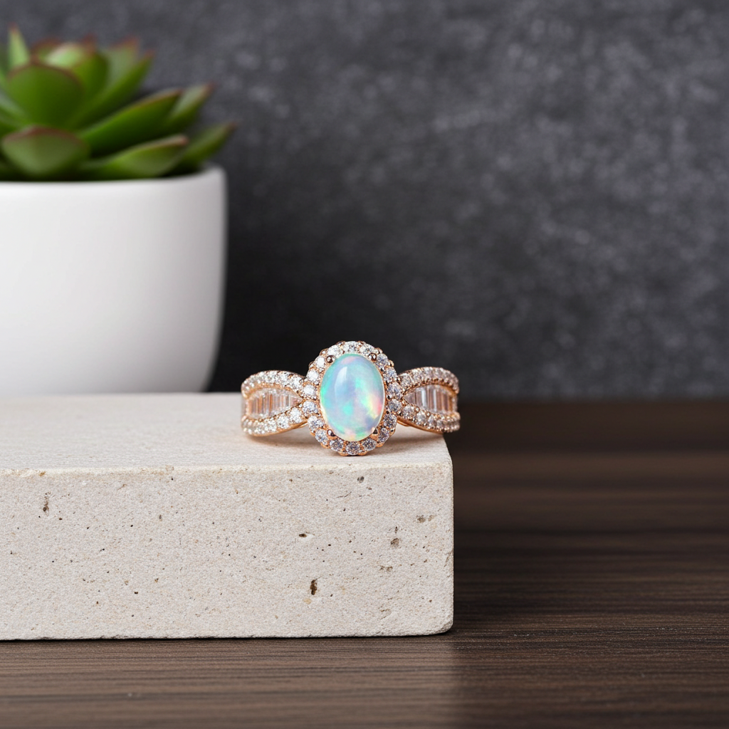 Dainty White Fire Opal Ring 5x7mm Oval Cut 925 Sterling Silver