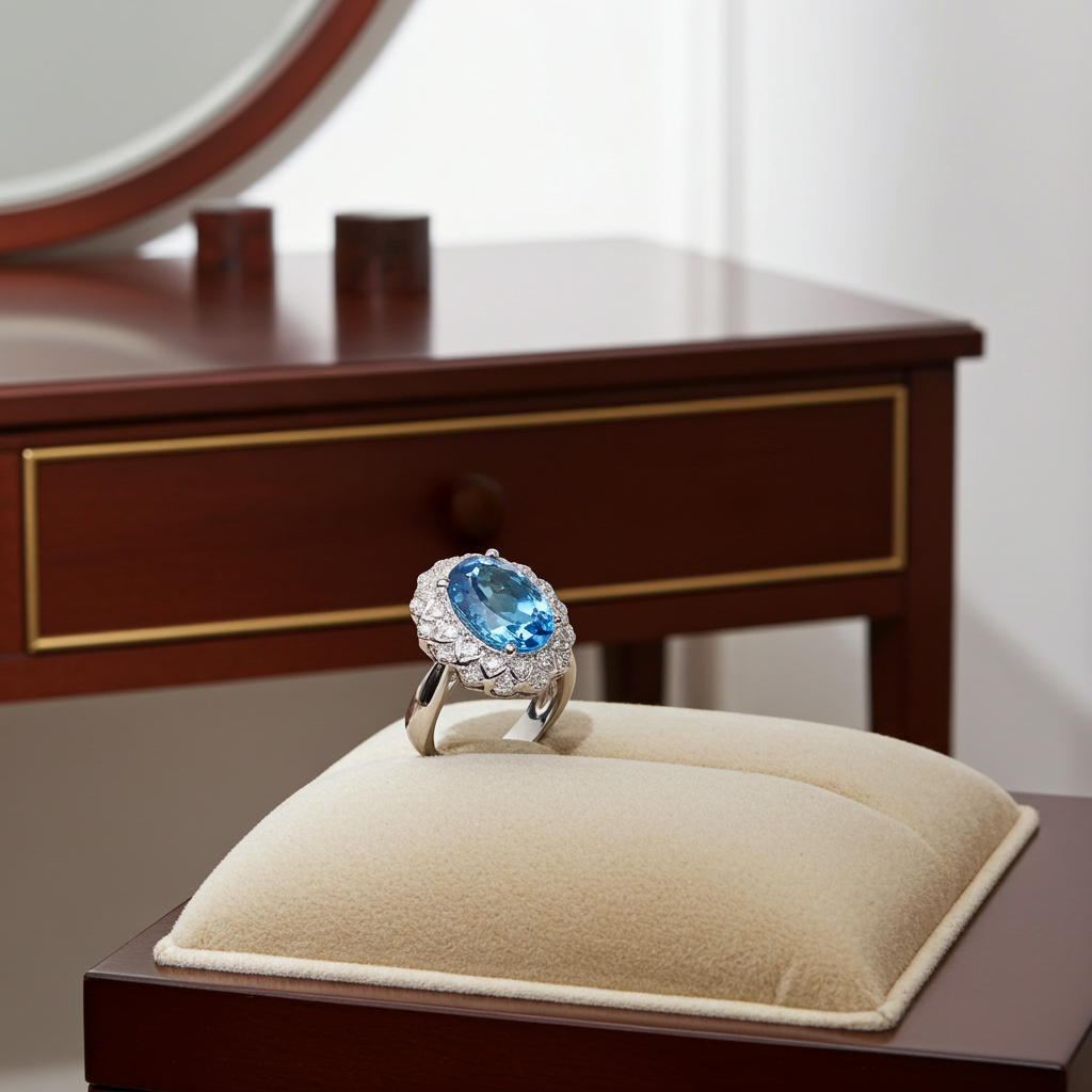 Blue Topaz Gemstone Ring Oval Cut 7x9mm