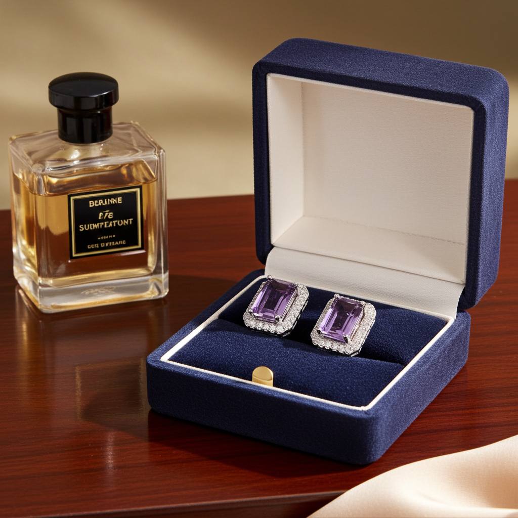 Amethyst Stud Earrings 5x7mm Emerald Cut Amethyst Earrings