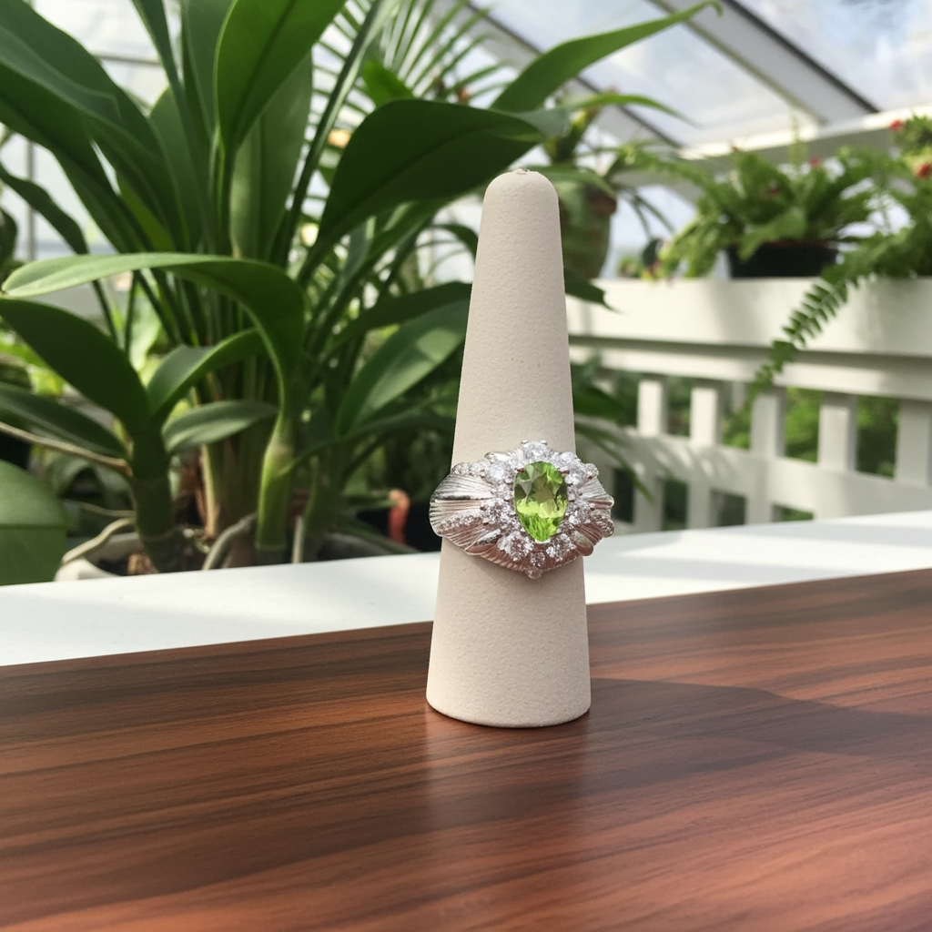 Natural Peridot Gemstone Ring 5x8mm 1CT, Peridot Statement Ring Sterling Silver