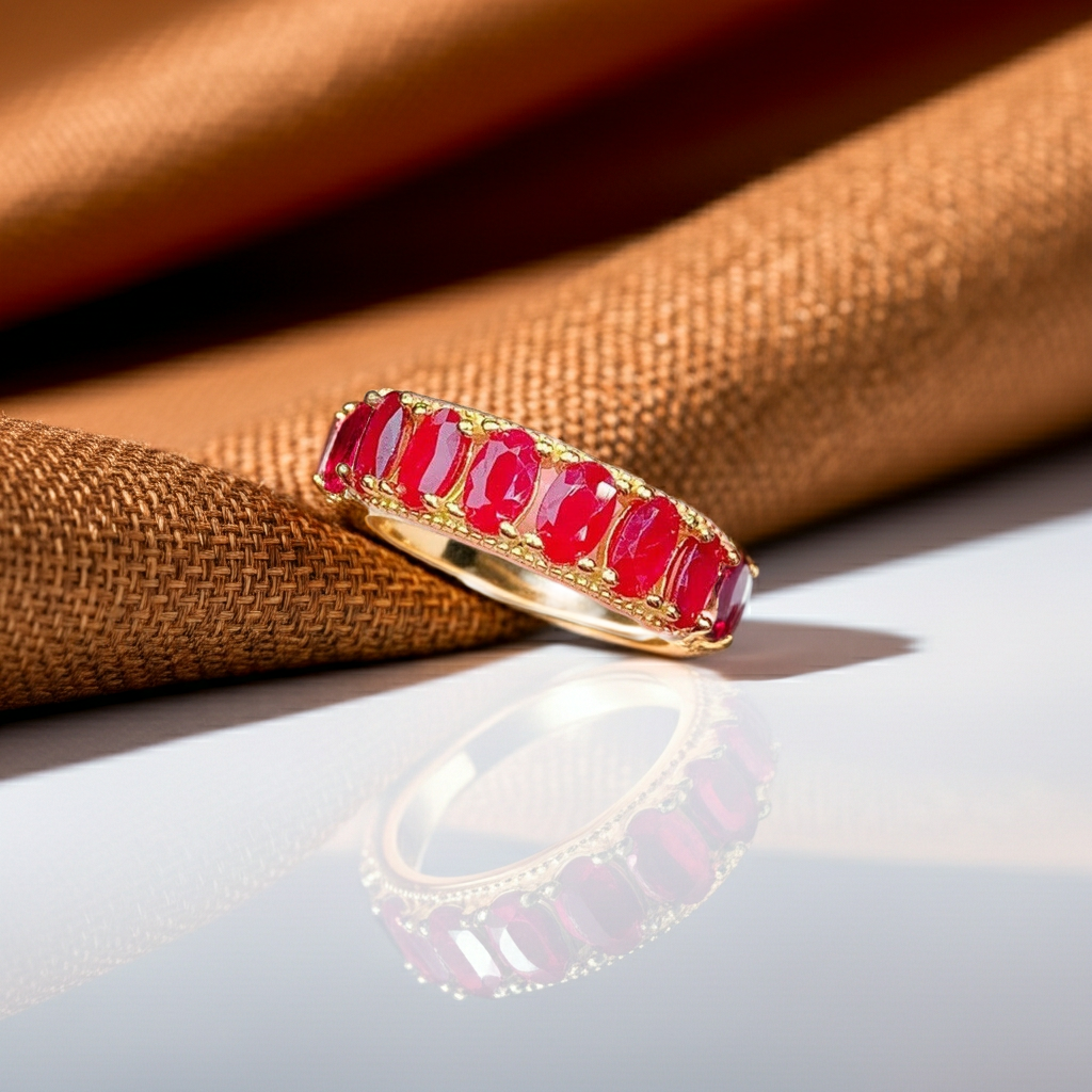 Natural Ruby Band Ring – 3x5mm Oval Ruby 925 Sterling Silver | PHIMSERA