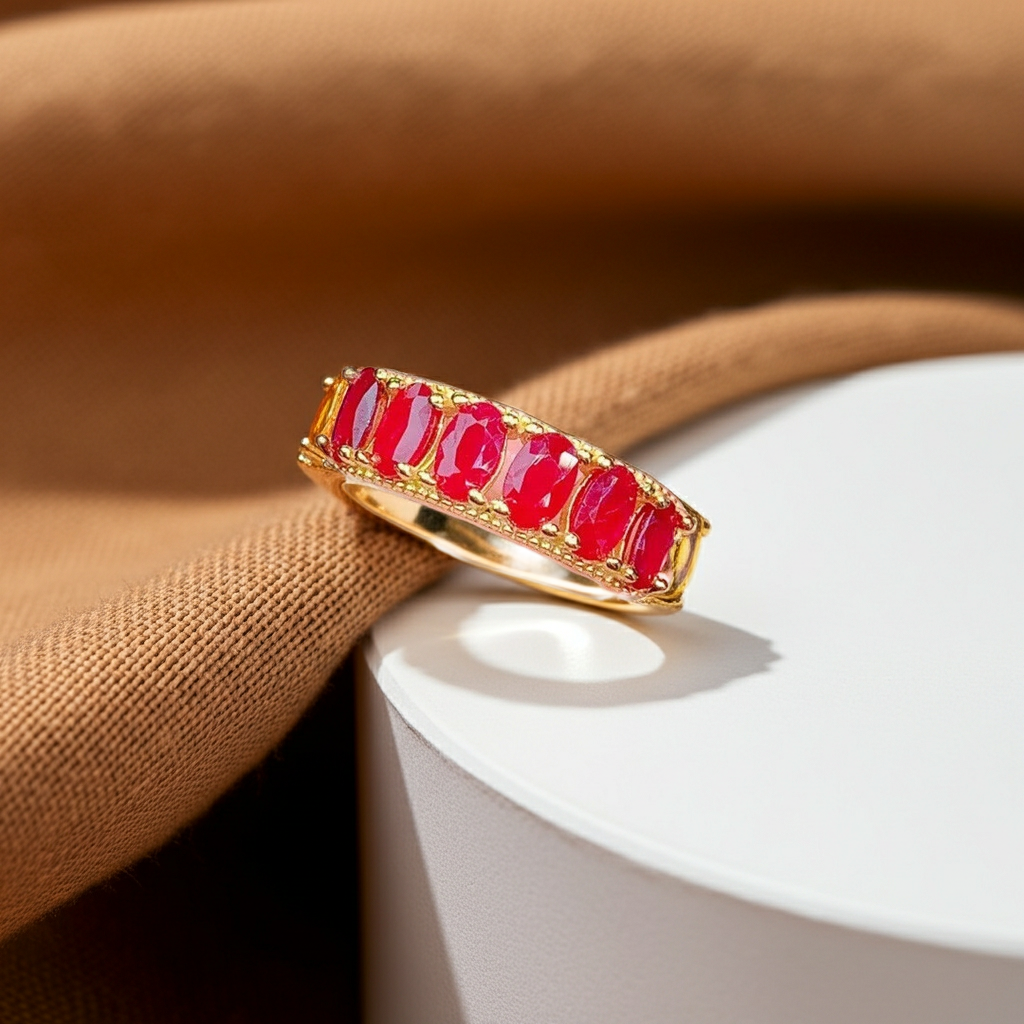 Natural Ruby Band Ring – 3x5mm Oval Ruby 925 Sterling Silver | PHIMSERA