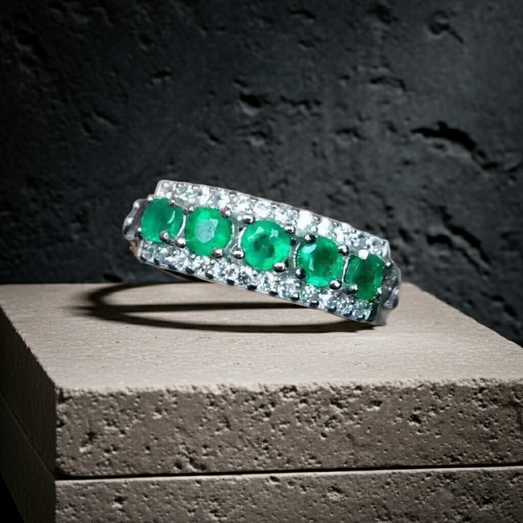 Colombian Emerald Band Ring, Natural Emerald Band Ring 3mm Sterling Silver