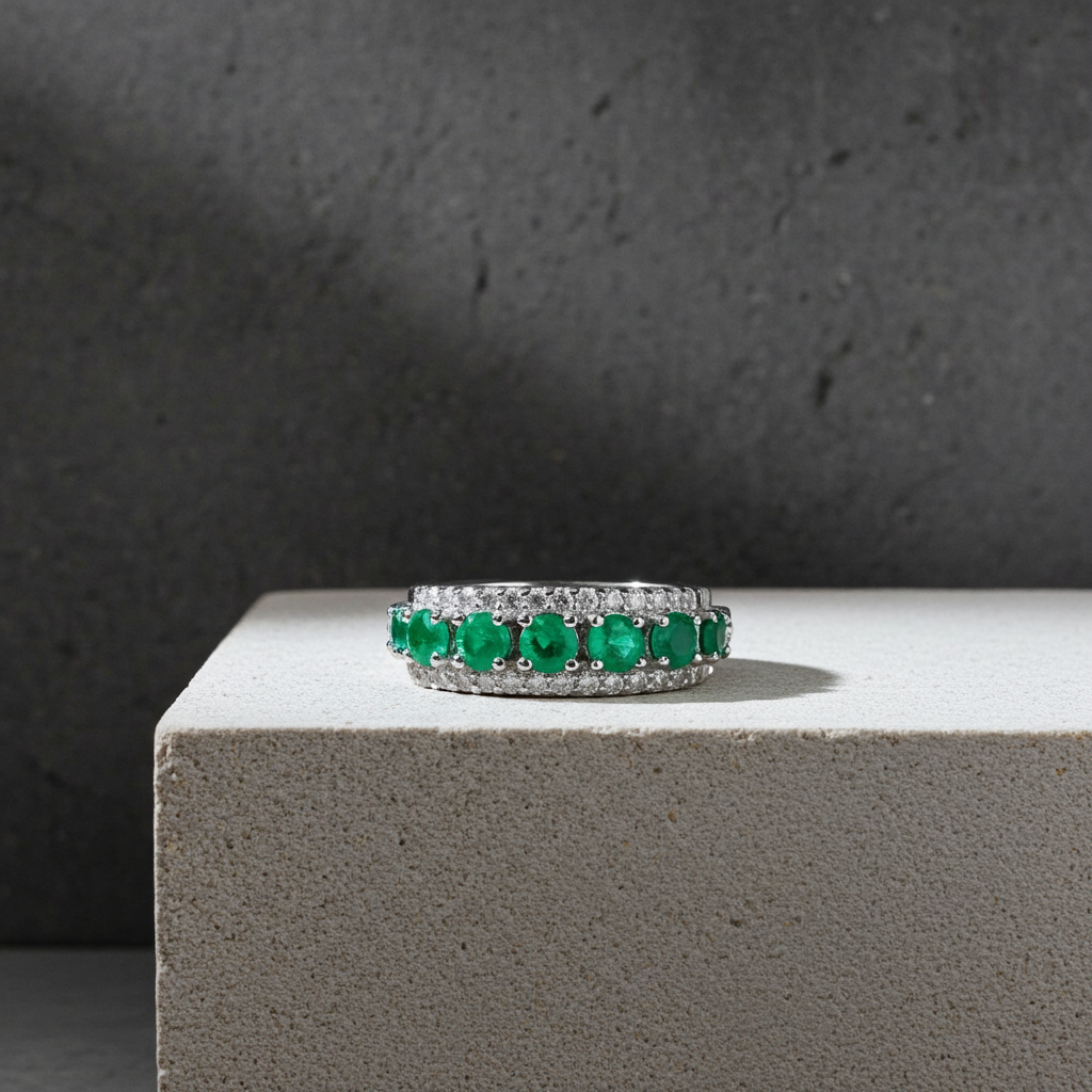 Colombian Emerald Band Ring, Natural Emerald Band Ring 3mm Sterling Silver