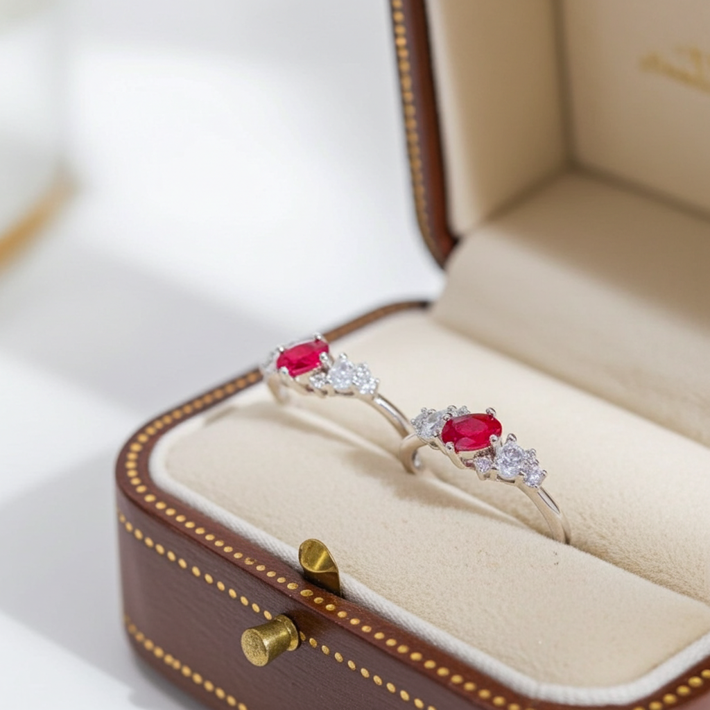 Dainty Burma Ruby Band Ring 3x5mm, July Birthstone Ruby