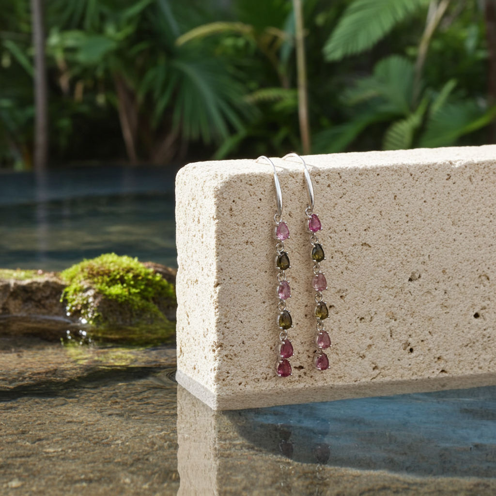 Tourmaline Drop Dangle Earrings 925 Sterling Silver