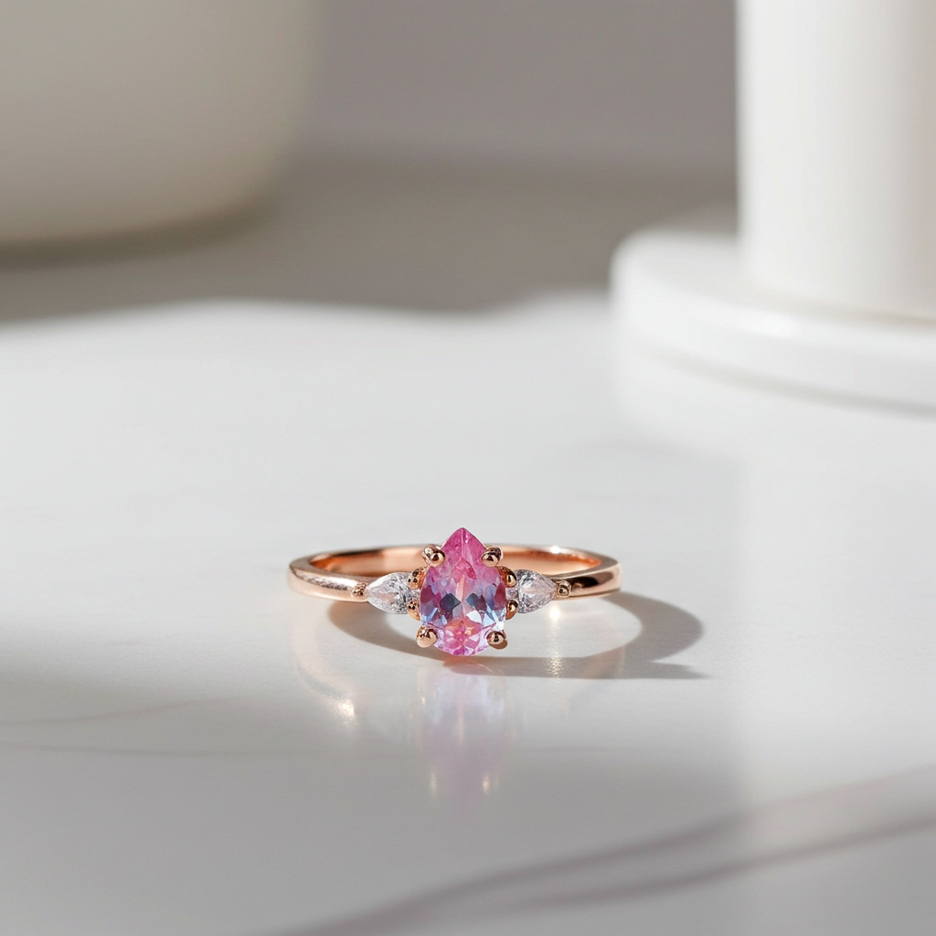 Dainty Alexandrite Ring Pear Cut 4x6mm