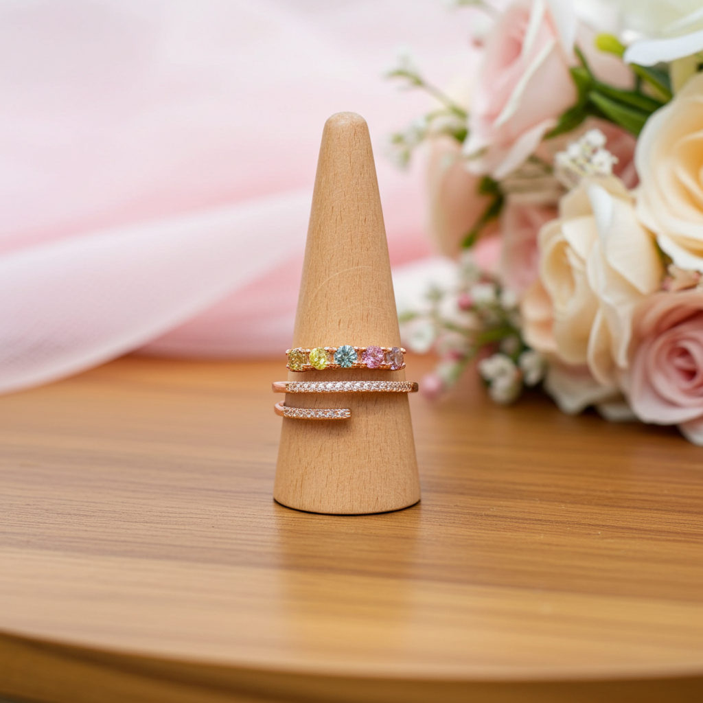 Natural Multi Tourmaline Wrap Ring with 3mm colorful gemstones and cubic zirconia accents in 925 sterling silver with platinum plated finish by PHIMSERA