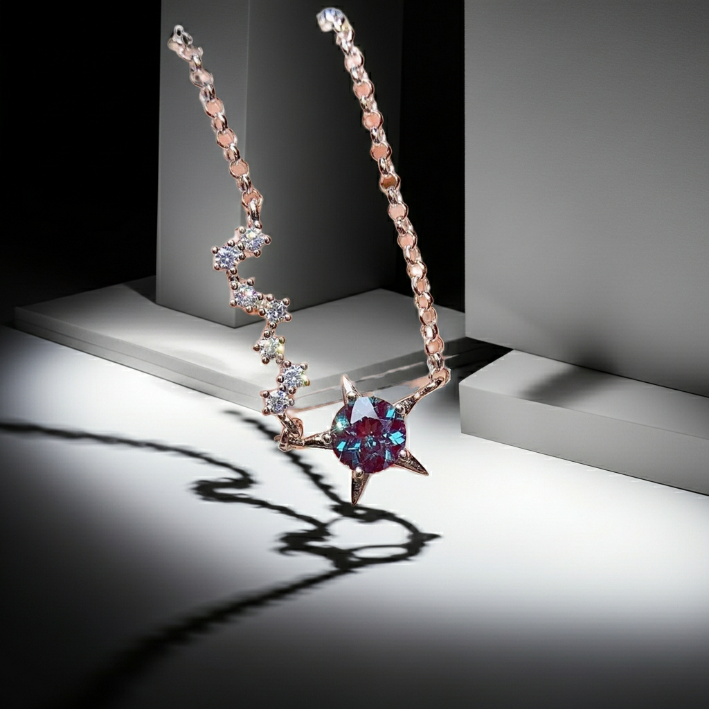 Lab Alexandrite Star Bracelet Round Cut 6mm