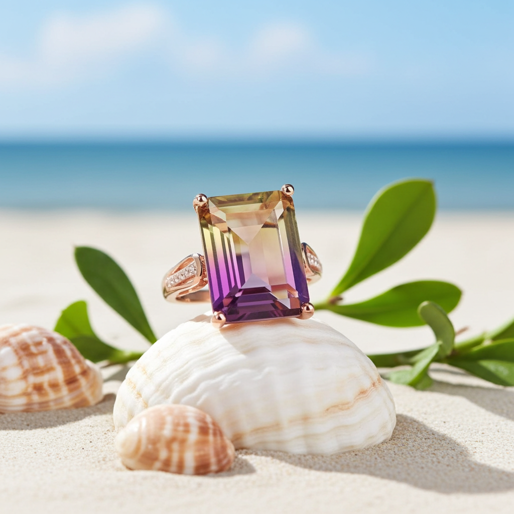 7.5CT Emerald Cut Ametrine Gemstone Ring 10x14mm