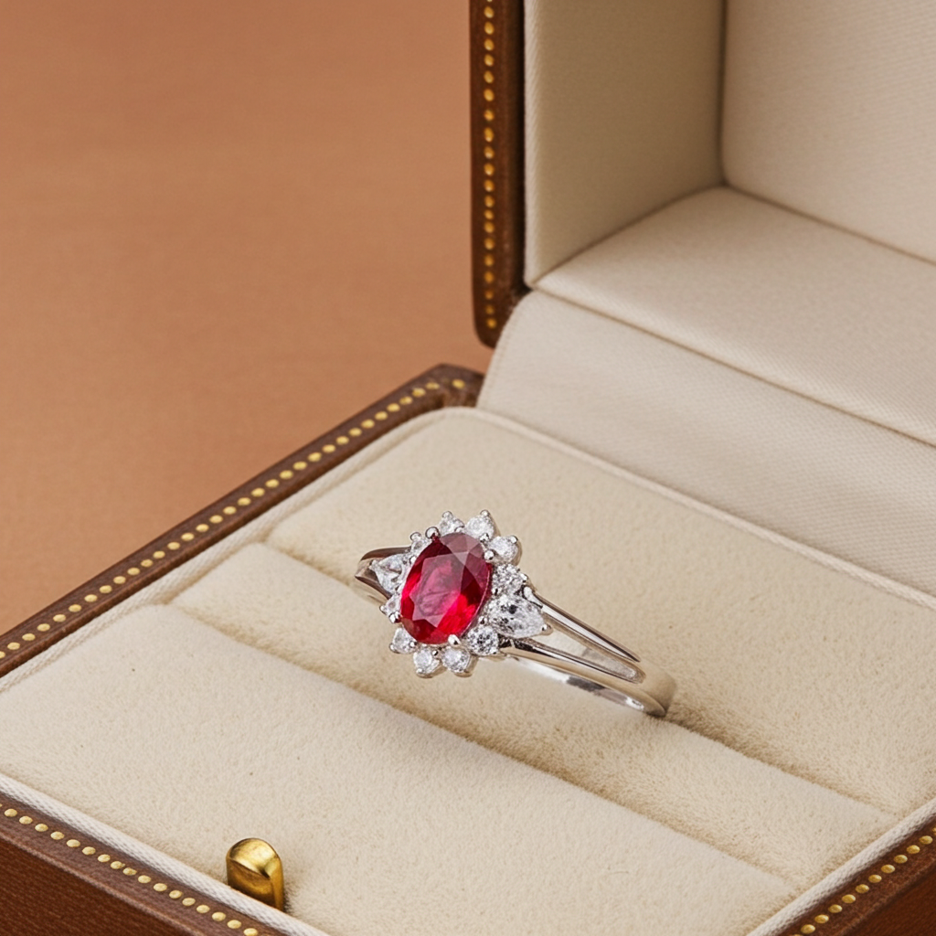Natural Burma Ruby Cocktail Ring 4x6mm