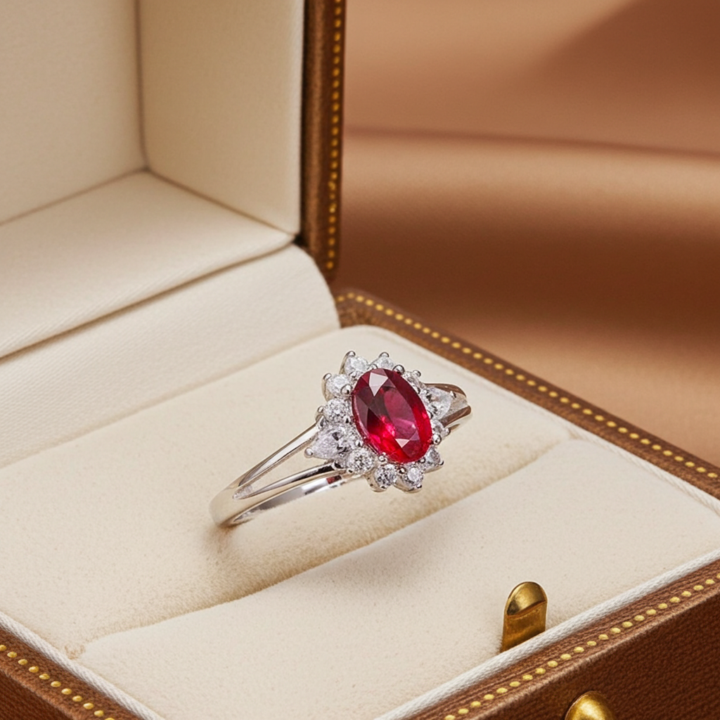 Natural Burma Ruby Cocktail Ring 4x6mm
