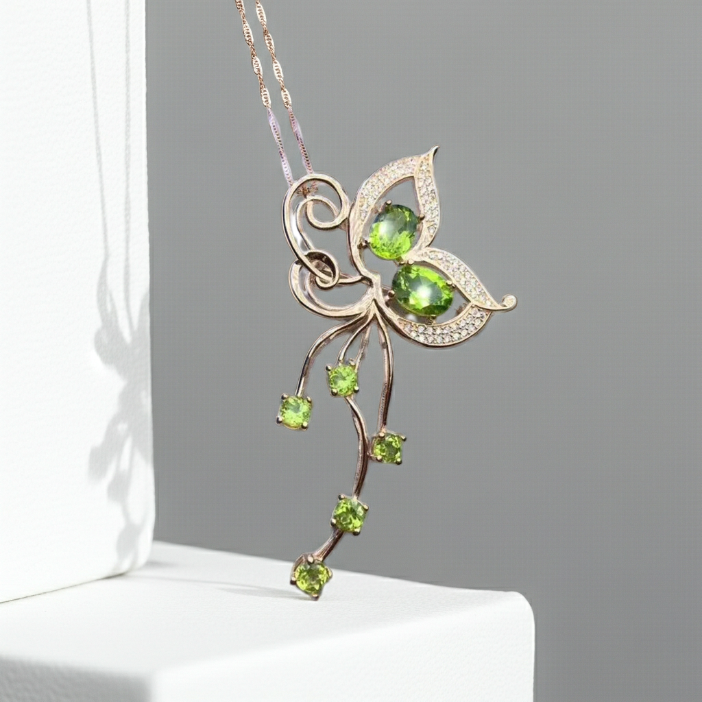Natural Peridot Butterfly Brooch Pin