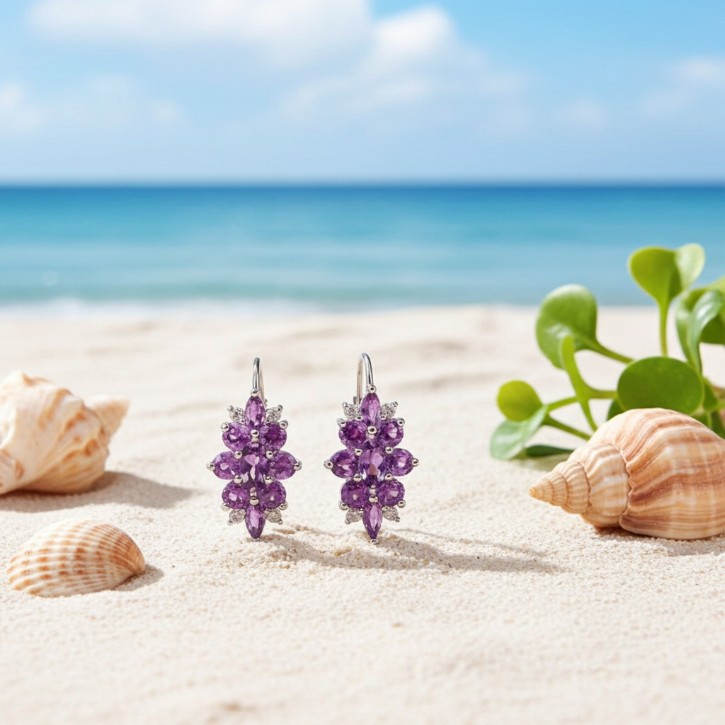 Purple Amethyst Gemstone Earrings 925 Sterling Silver