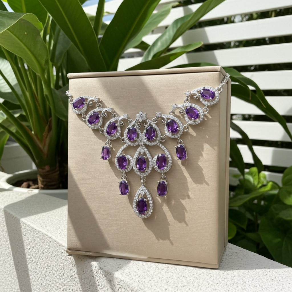 Natural Amethyst Gemstone Necklace 925 Sterling Silver