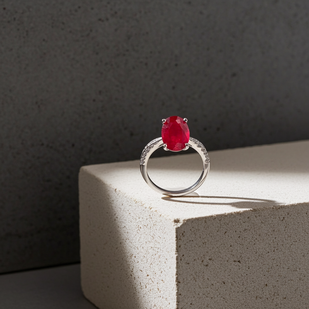 2CT Natural Ruby Ring, Women's Ring Ring Sterling Silver 7x9mm