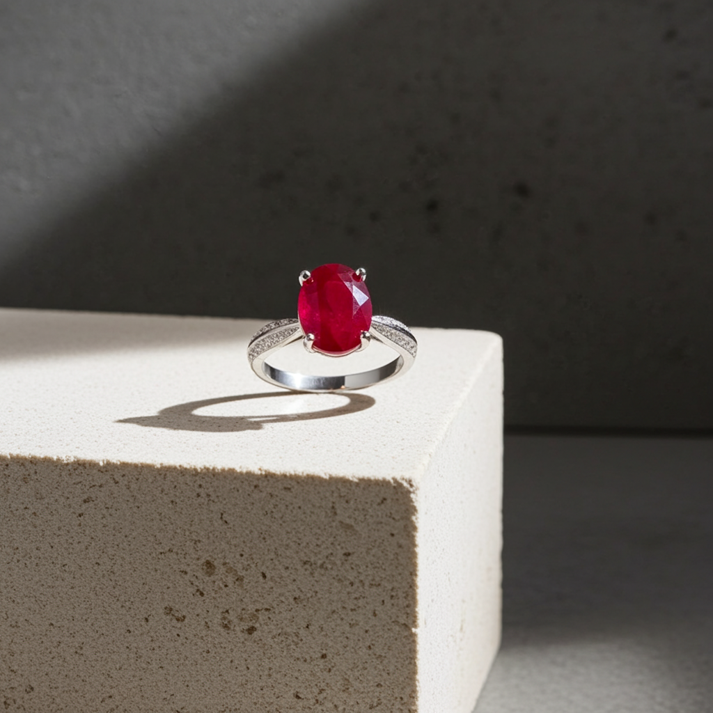 2CT Natural Ruby Ring, Women's Ring Ring Sterling Silver 7x9mm