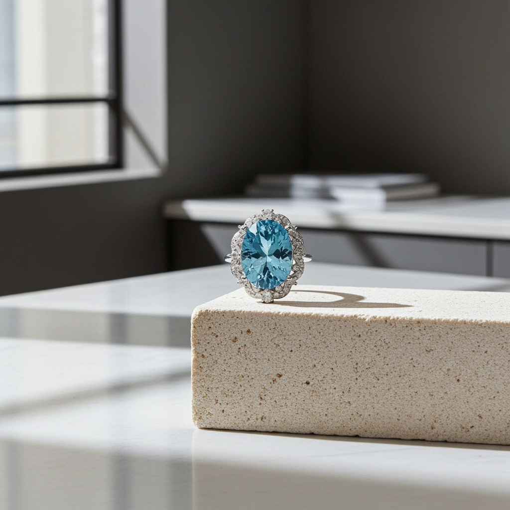 Oval Cut Sky Blue Topaz Gemstone Ring 10x14mm