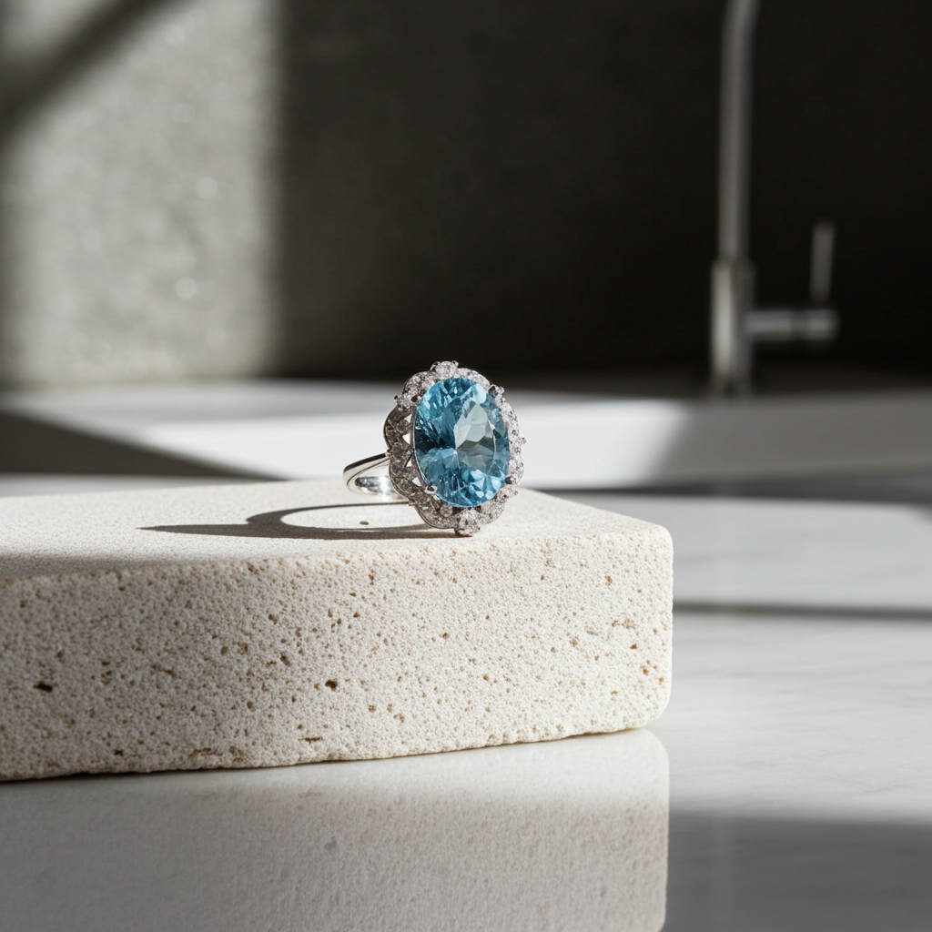 Oval Cut Sky Blue Topaz Gemstone Ring 10x14mm