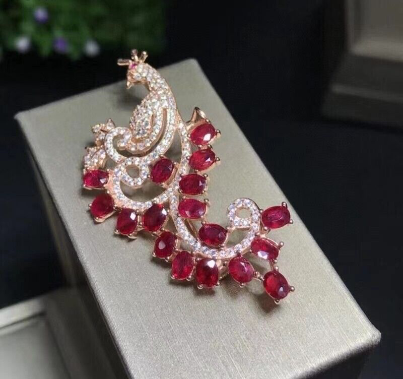 Ruby Peacock Brooch, Natural Ruby Brooch, Ruby Gemstone Brooch, Genuine Ruby Brooch, Burma Ruby Brooch, Pigeon Blood Ruby Brooch, Red Gemstone Brooch, Animal Brooch Pins, Peacock Brooch, Genuine Ruby, Natural Ruby Pin, Natural Ruby Brooch