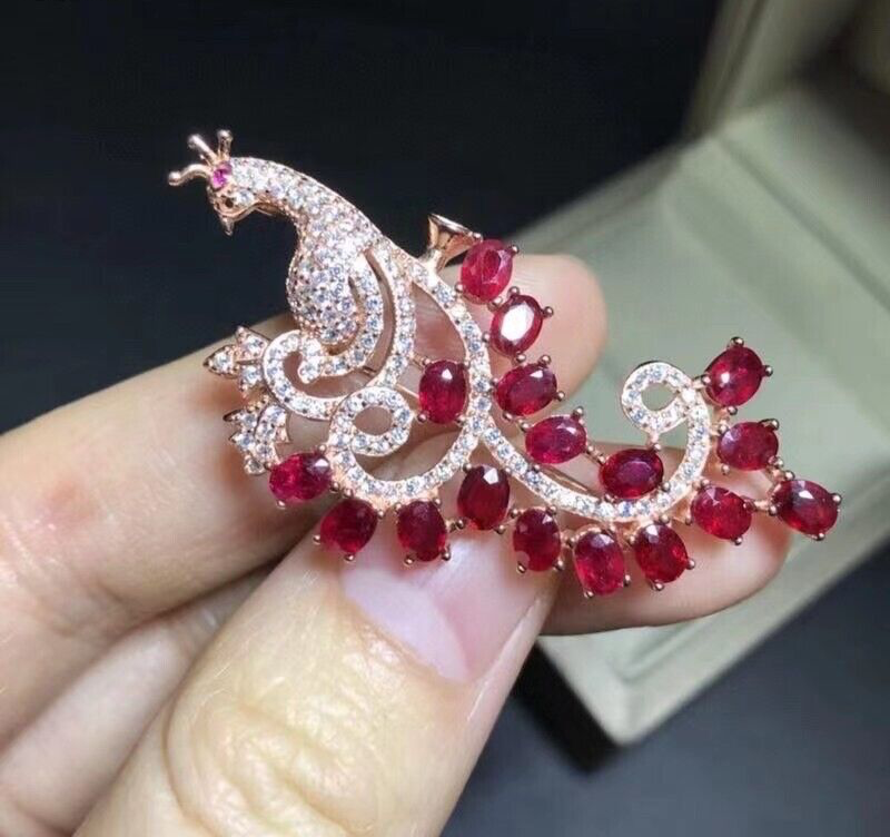 Ruby Peacock Brooch, Natural Ruby Brooch, Ruby Gemstone Brooch, Genuine Ruby Brooch, Burma Ruby Brooch, Pigeon Blood Ruby Brooch, Red Gemstone Brooch, Animal Brooch Pins, Peacock Brooch, Genuine Ruby, Natural Ruby Pin, Natural Ruby Brooch