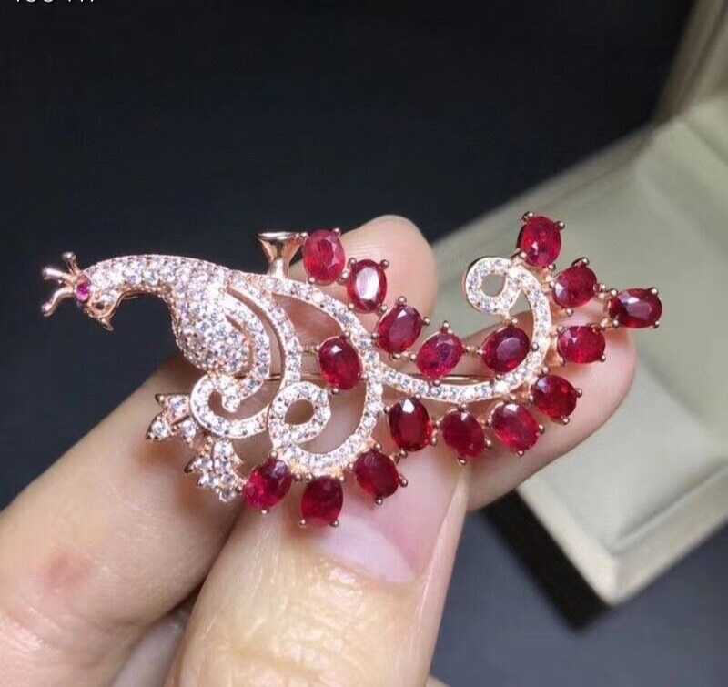 Ruby Peacock Brooch, Natural Ruby Brooch, Ruby Gemstone Brooch, Genuine Ruby Brooch, Burma Ruby Brooch, Pigeon Blood Ruby Brooch, Red Gemstone Brooch, Animal Brooch Pins, Peacock Brooch, Genuine Ruby, Natural Ruby Pin, Natural Ruby Brooch